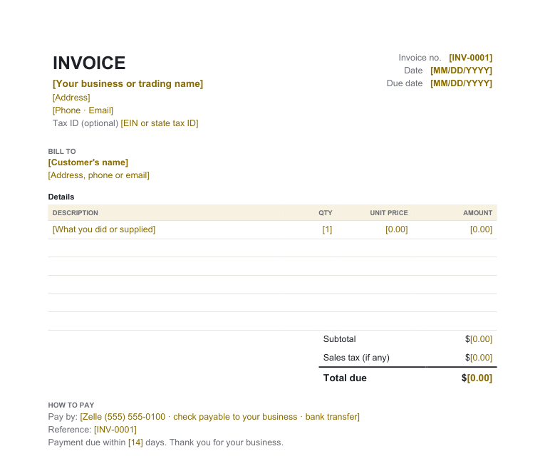 Invoice template preview